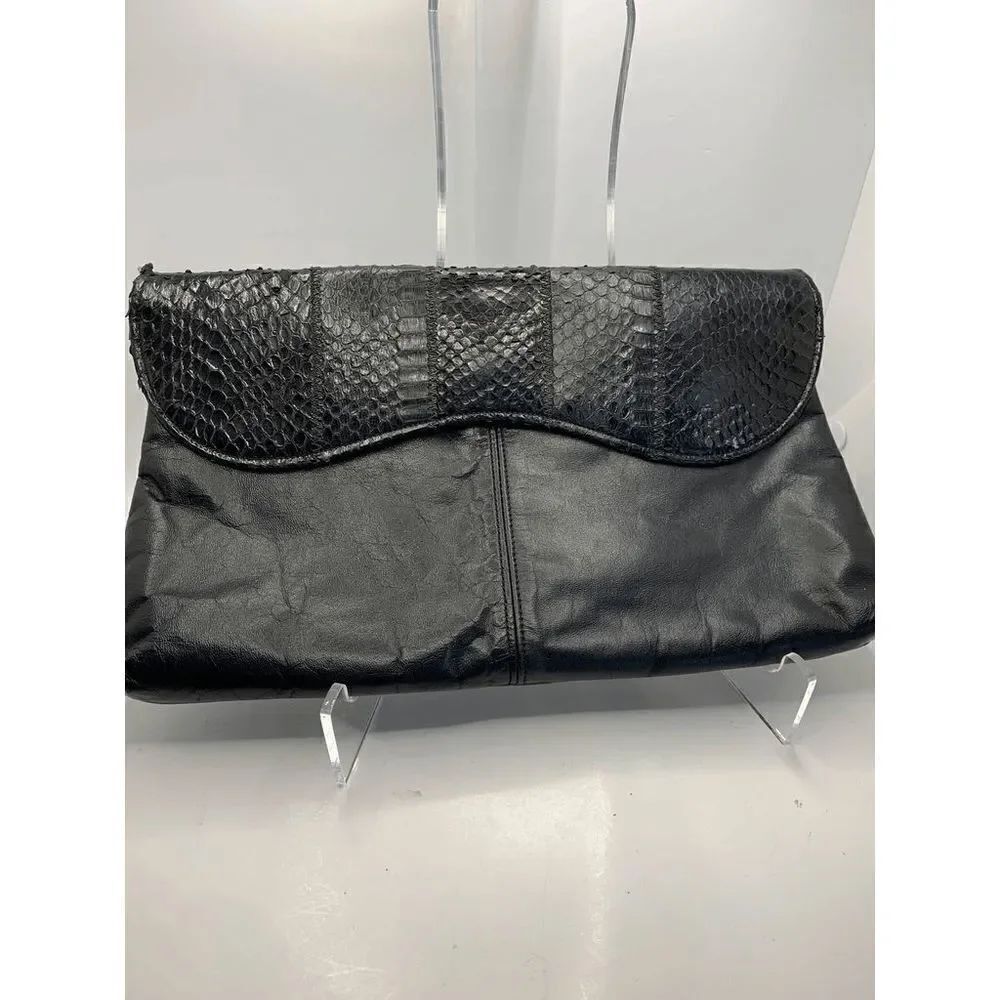 Black Snake Skin Leather Clutch